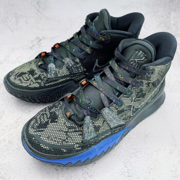 欧文7鞋带适配nikekyrieep黑蓝热带海岛深扎染腰果花篮球鞋 黑底烫金