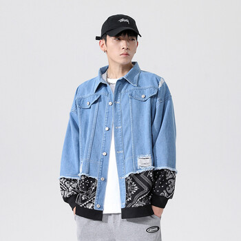 男装韩版时尚潮流外衣男士短款休闲外套男生牛仔工装外衣上衣蓝色s