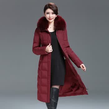 圣羽博雅过膝长款修身羽绒服女加厚冬季新款外套中年老年 酒红色 5xl