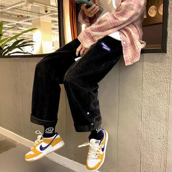 港风韩版潮流宽松直筒阔腿裤春秋季新款百搭帅气黑色春秋款l110120斤