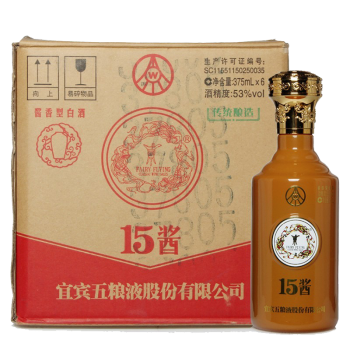 五粮液股份公司出品 15酱 酱香型白酒 53度 375mL 6瓶 15酱【品鉴】2022年