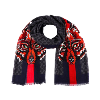 gucci 古驰  gg狼头羊毛围巾 男女同款   aq 印花 70/200