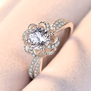 豪镶求婚结婚戒指 【莫桑石】1克拉玫瑰喷泉钻戒(闭口16号-满格过测