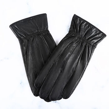 园洁秋冬骑车保暖手套黑色真皮手套男士商务羊皮手套触摸屏真皮手套