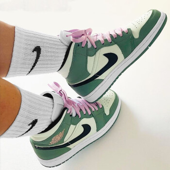 耐克nikeairjordan1midaj1男女籃球鞋bq6472白綠粉cz077430041