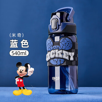 水杯男孩上学专用夏天tritan幼儿园水壶小学生吸管杯子 米奇蓝色540ml