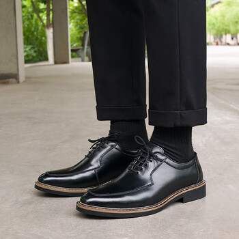 英皇保罗牛津鞋棕色皮鞋男真皮商务英伦正装男士增高新郎婚鞋软底休闲