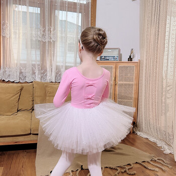 儿童舞蹈服女童练功服秋冬季长袖粉色幼儿芭蕾舞裙中国舞练舞考级