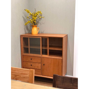 边柜现代实木极简风格餐厅茶水柜原木储物柜客厅玄关边角柜 樱桃木色