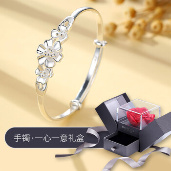 卓尔琪三生花银手镯女三生三世999足银镯子轻奢小众精致时尚年轻款