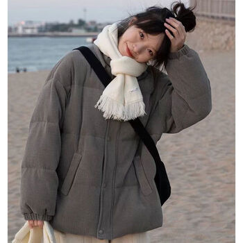 褚浦棉服女学生日系条绒帽子立领派克服外套女冬22年新款加厚棉衣棉袄