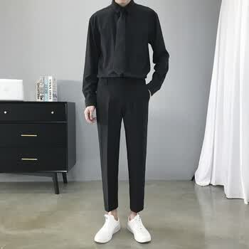 黑色衬衫 黑色九分裤 衬衫s码 裤子27码