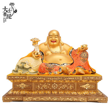 行天宫大号彩绘纯铜弥勒佛像笑佛大肚佛弥勒佛供奉家用摆件 39厘米