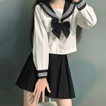 贤语水手服正统jk制服套装基础款黑身白三本夏服日系学院风 白三本