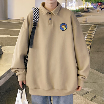 洋款春秋季卫衣男款华夫格青少年潮牌正肩长袖 卡其色 xl