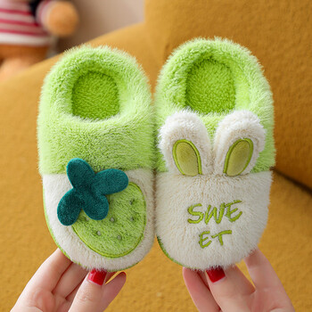 儿童棉拖鞋秋冬季可爱卡通中大童男童小女孩室内防滑毛包跟绿色2829码