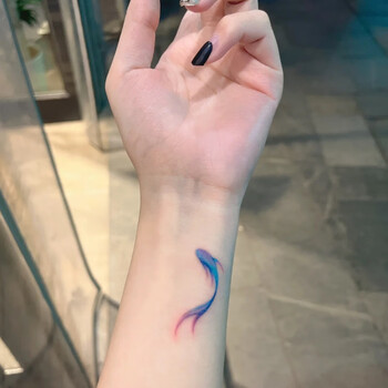 菲利捷纹身贴防水男女持久文身性感锁骨蓝色锦鲤小鱼贴纸ins风 普通