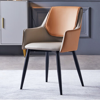 家用餐厅软包餐椅化妆靠背美甲子现代简约酒店洽谈皮椅子 土黄色 升级