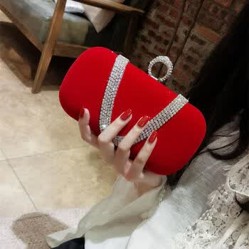 派对小包单肩斜跨女包镶钻礼服包晚宴包红色戒指包120长链条珍珠耳钉
