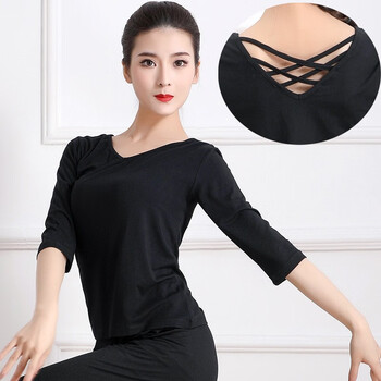女拉丁舞上衣女成人古典舞蹈艺考服现代舞练功服女形体服 黑色短袖 xl