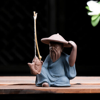 微景观小摆件可爱盆景姜太公钓鱼翁老头小摆件陶瓷微景观人物鱼缸装饰