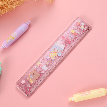 创意粉色流沙尺子可爱少女心波浪线直线尺20cm儿童直尺流油入油尺