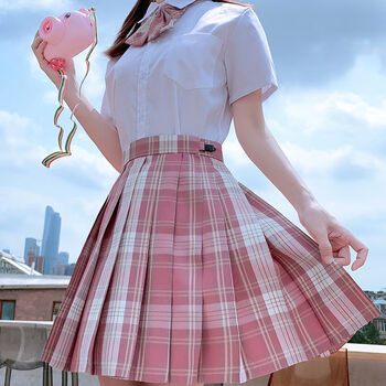 温柔一刀jk制服裙学院风jk夏季少女风百褶格裙半身学生上衣 树莓红茶