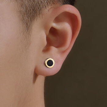送证书易升黄金耳钉男999足金男士耳钉新款个性潮款黑玛瑙送男友女友