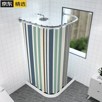 卫浴套装浴帘u型免打孔u形淋浴帘弧形卫生间防水浴室隔断帘伸缩浴帘杆