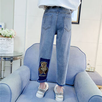 gduckkids童装女童牛仔裤春秋冬款中大童长裤子休闲老爹裤加绒加厚加