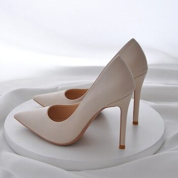 高跟鞋10cm细跟软气质米色高跟鞋女春秋年法式细跟感小众10cm高跟鞋