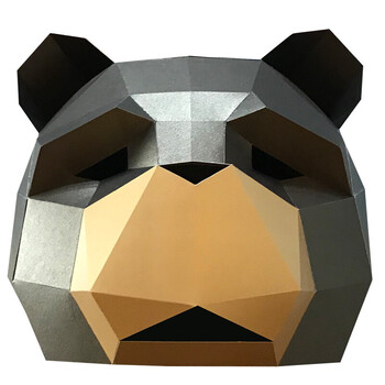 年会熊猫头套动物纸模创意可爱搞怪面具diy拍照表演道具 可爱牛