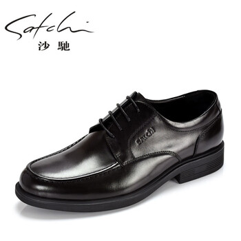 沙驰男鞋男士皮鞋软底圆头系带舒适透气商务正装皮鞋高档轻奢 黑色 38