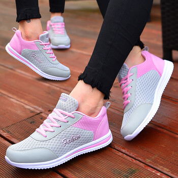 恋业361秋季透气跑步鞋子女鞋网面鞋板鞋轻便旅游阿甘鞋女运动鞋灰粉