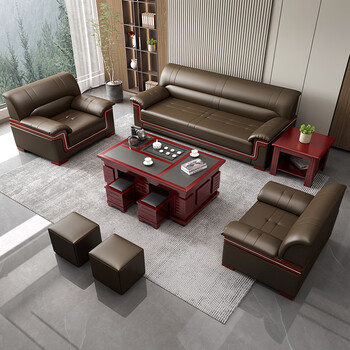 造木诚品办公室沙发简约商务老板接待会客洽谈休闲三人位茶几组合接待