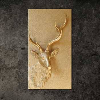 北欧式立体浮雕画壁画玄关酒吧装饰画美式乡村白色壁挂鹿壁饰 金色