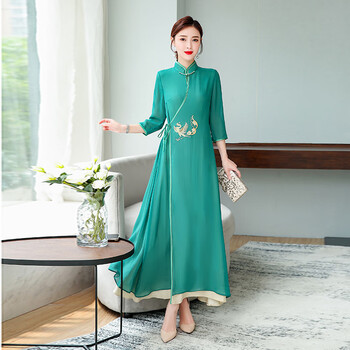 摩乐图越南奥黛旗袍长裙改良版中国风女长款气质优雅显瘦春新款民国风