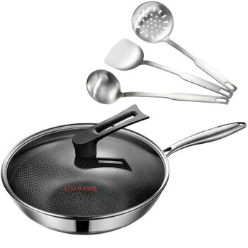 花后不粘锅花后316不锈钢不粘锅升级蜂窝双面屏多功能家用炒锅32cm单