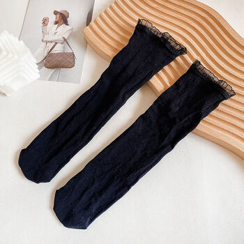 蕾丝花边中筒5镂空网眼小童宝宝洛丽塔公主堆堆袜cizhe1双黑色直筒袜