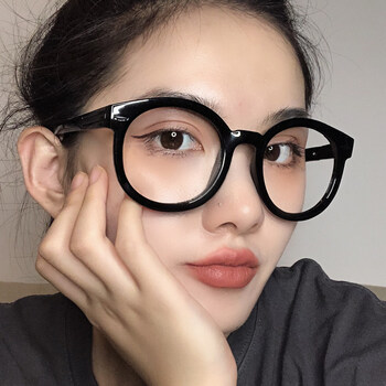 rnrn 网红黑框眼镜女复古素颜粗镜框大框圆脸显瘦潮平光眼睛近视眼镜