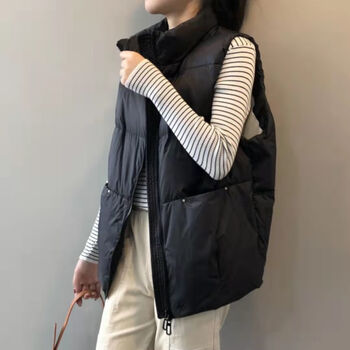 马甲2023新款反季欧洲站轻薄羽绒服女短款无袖白鸭绒背心坎肩黑色s8