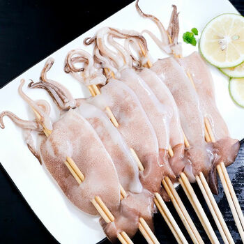 海老伯新鲜冷冻鱿鱼串整只鱿鱼板串铁板鱿鱼烧烤食材串鱿鱼串整条烤串