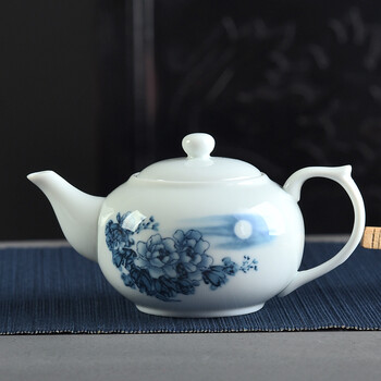 景德镇陶瓷茶壶泡茶壶茶具单壶瓷壶小号白瓷壶家用台兰仕花好月圆壶一