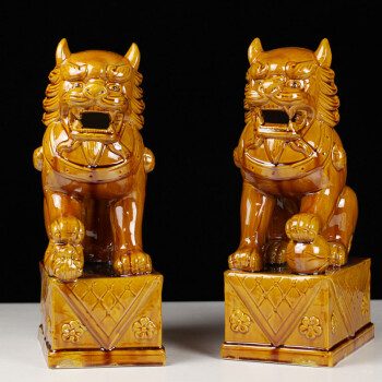 罗诗玛诺礼品 陶瓷狮子摆件一对唐三彩狮子工艺品门厅摆放 【】新品土