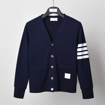 秋季韩版潮流外穿针织开衫男女情侣装修身休闲外套 蓝色(口袋经典版)