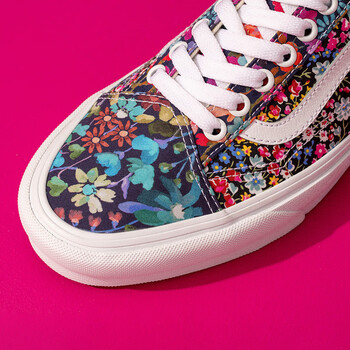 vans范斯官方黑底花卉女鞋oldskool低帮帆布鞋liberty联名彩色40