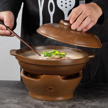 创意酒精炉泥炉小火锅陶瓷炉户外风炉火炉带盖浅锅无釉砂锅p29砂锅约