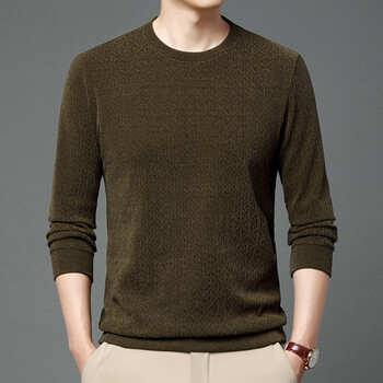 雅鹿秋冬季中年提花纯色休闲春秋男士羊毛衫薄款线衣1688军绿165105m