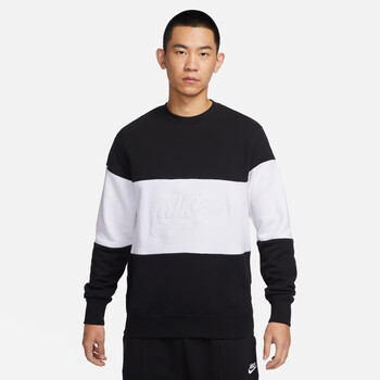 耐克nikenike男士卫衣法式毛圈撞色圆领上衣卫衣纯棉休闲010黑白l