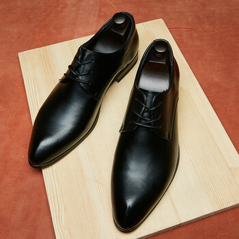 伯爵玛沙商务皮鞋男牛皮英伦潮流韩版尖头内增高春季正装休闲黑色牛皮